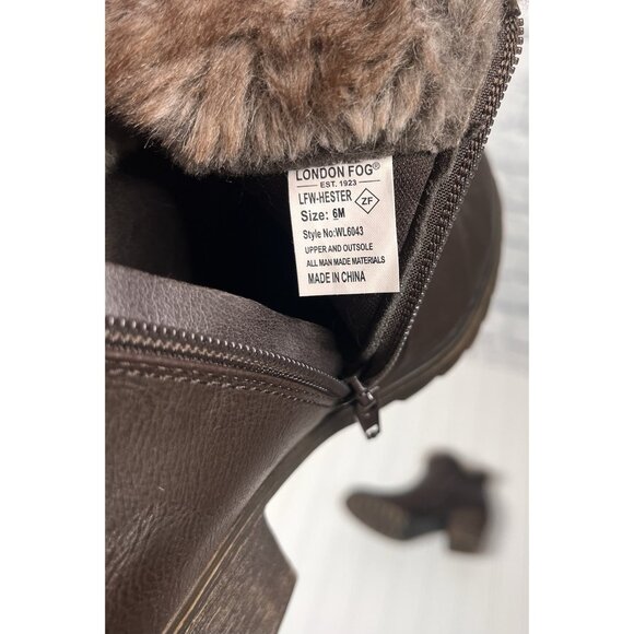 LONDON FOG Women's Dark Brown Fur Trim Side Zip Bootie 6M - Picture 4 of 7